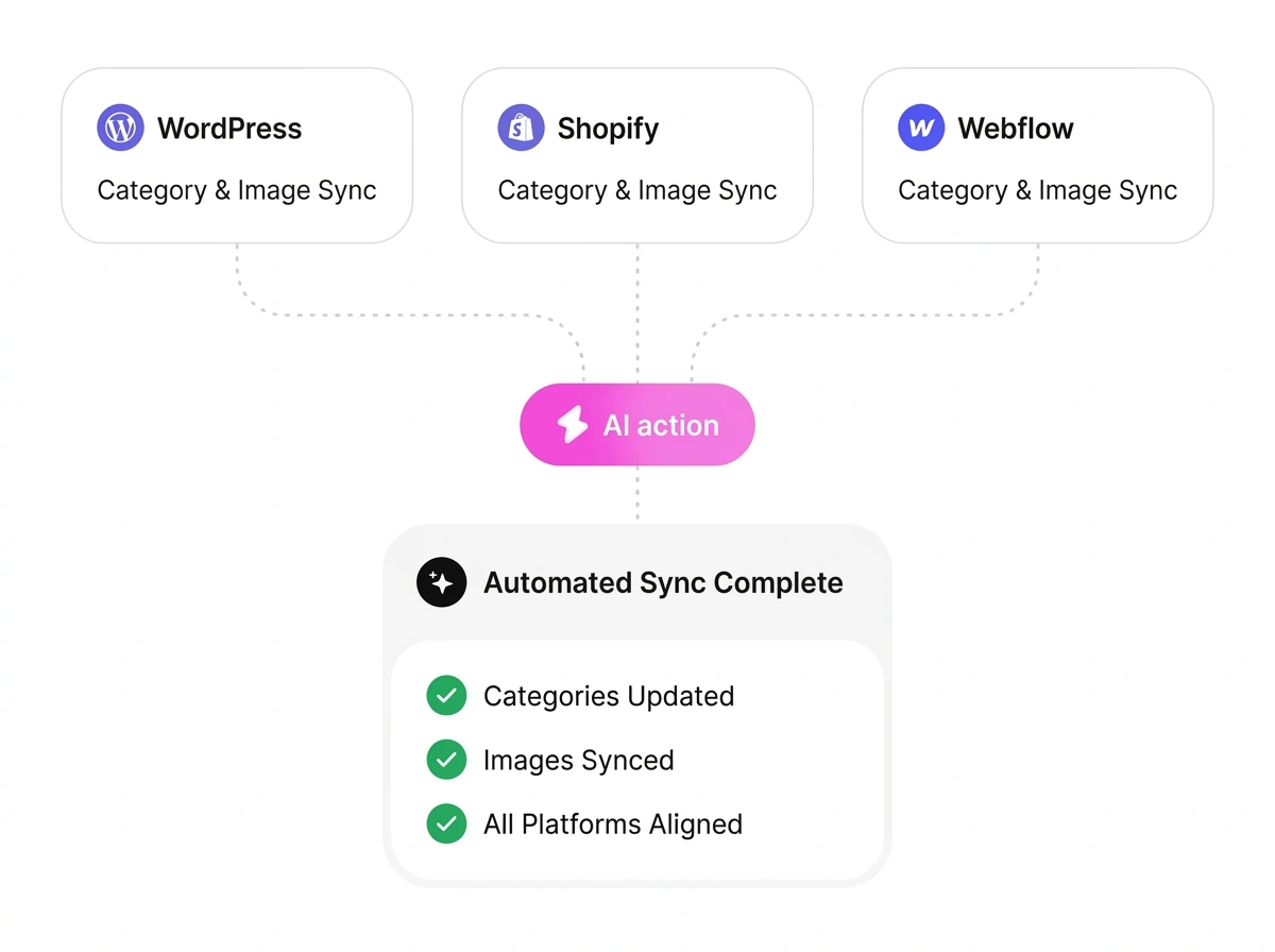 Direct multi-CMS sync for WordPress, Shopify, and Webflow