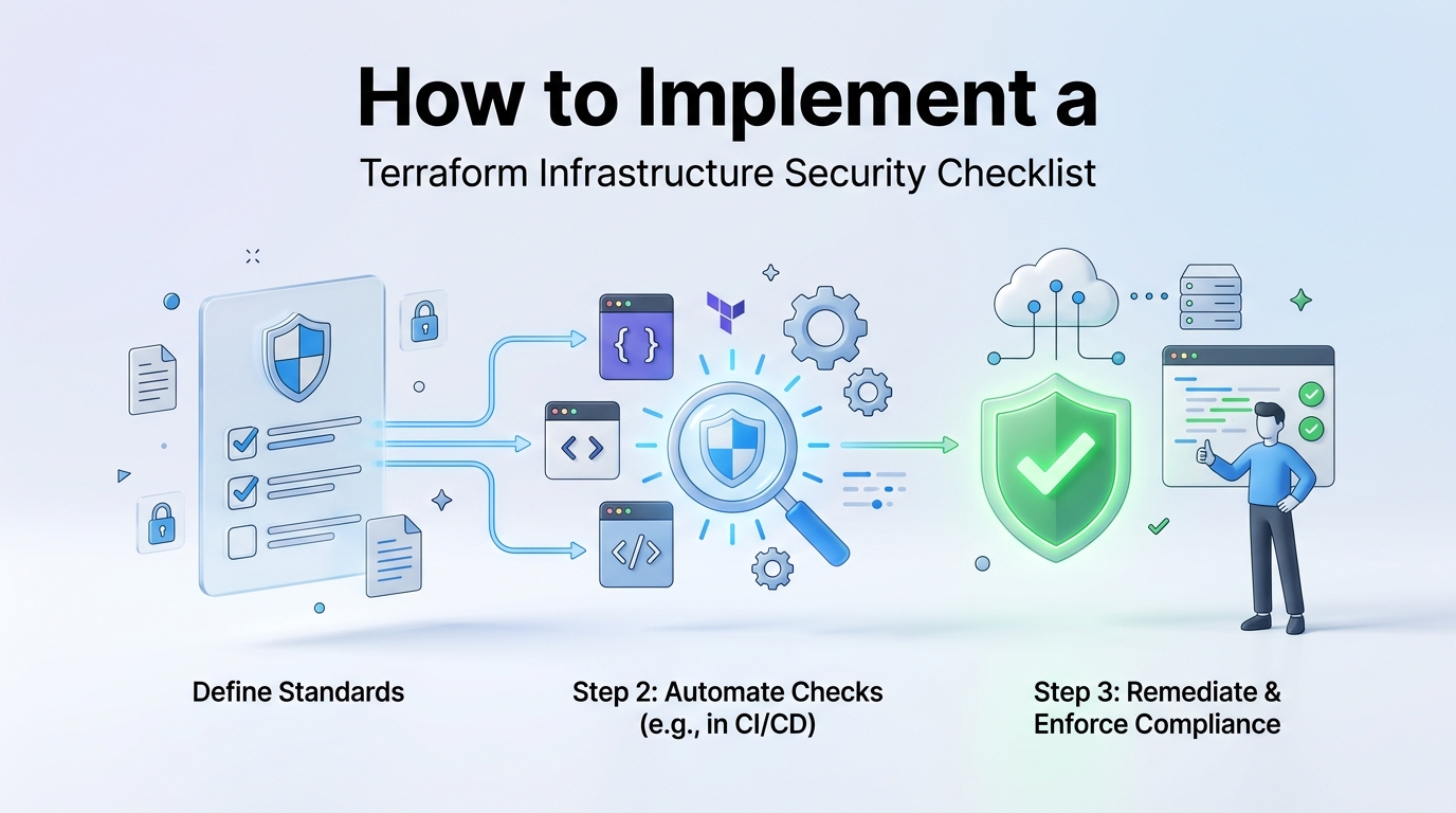 Process breakdown diagram explaining How to Implement a Terraform Infrastructure Security Checklist