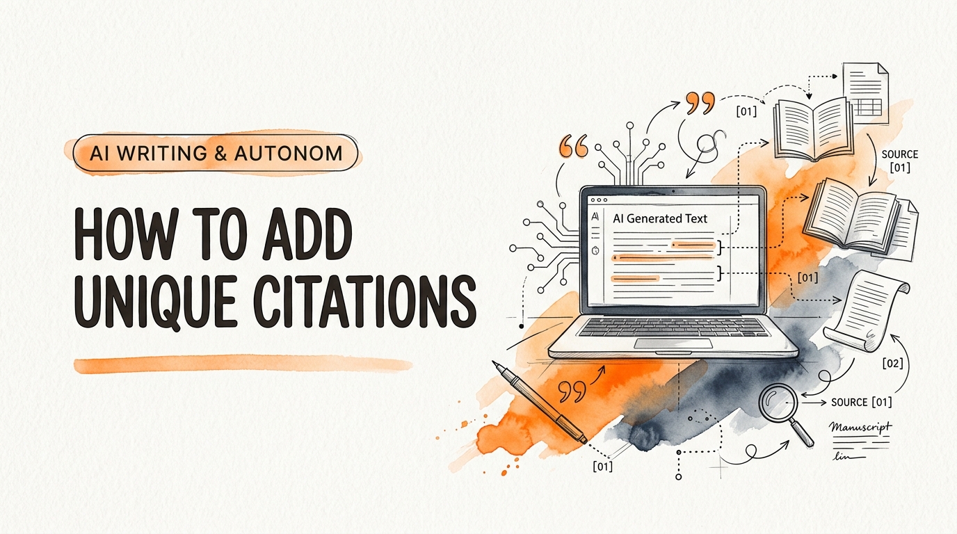 Conceptual schematic sketch demonstrating How to Add Unique Citations to AI Content