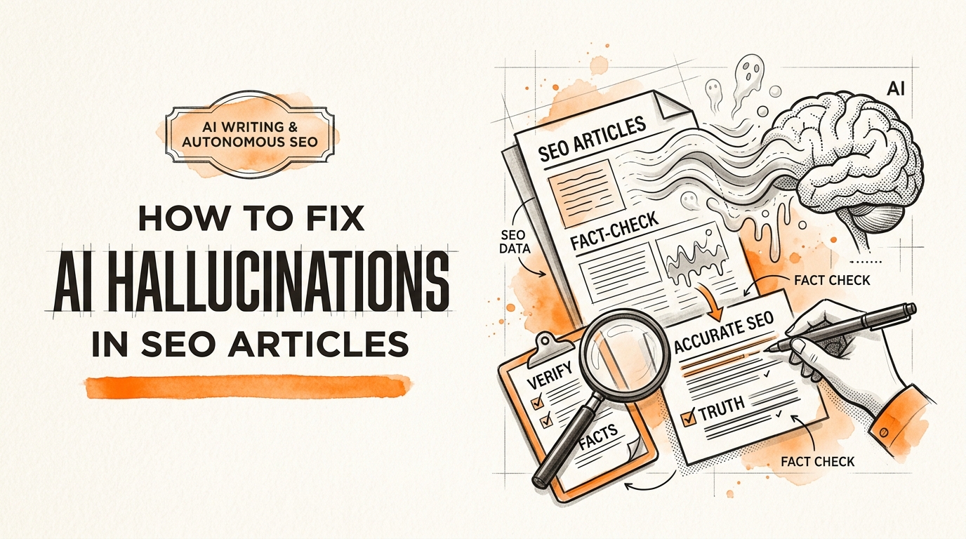 Conceptual schematic sketch demonstrating How to Fix AI Hallucinations in SEO Articles