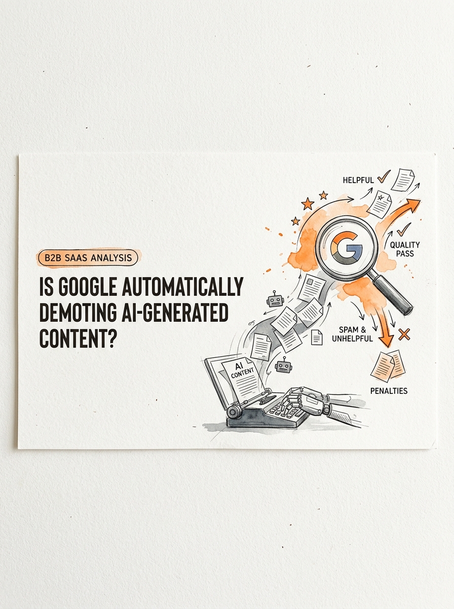 Detailed conceptual illustration explaining Is Google Automatically Demoting AI-Generated Content? in relation to autonomous ai writers spam penalties