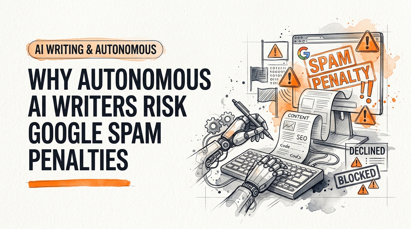 Conceptual schematic sketch highlighting Why Autonomous AI Writers Risk Google Spam Penalties for autonomous ai writers spam penalties