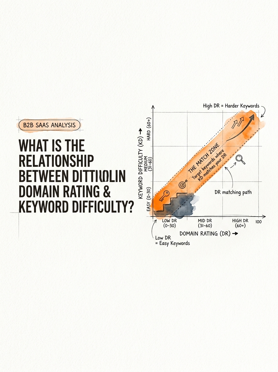 Detailed conceptual illustration explaining What Is the Relationship Between Domain Rating and Keyword Difficulty? in relation to target keywords by domain rating