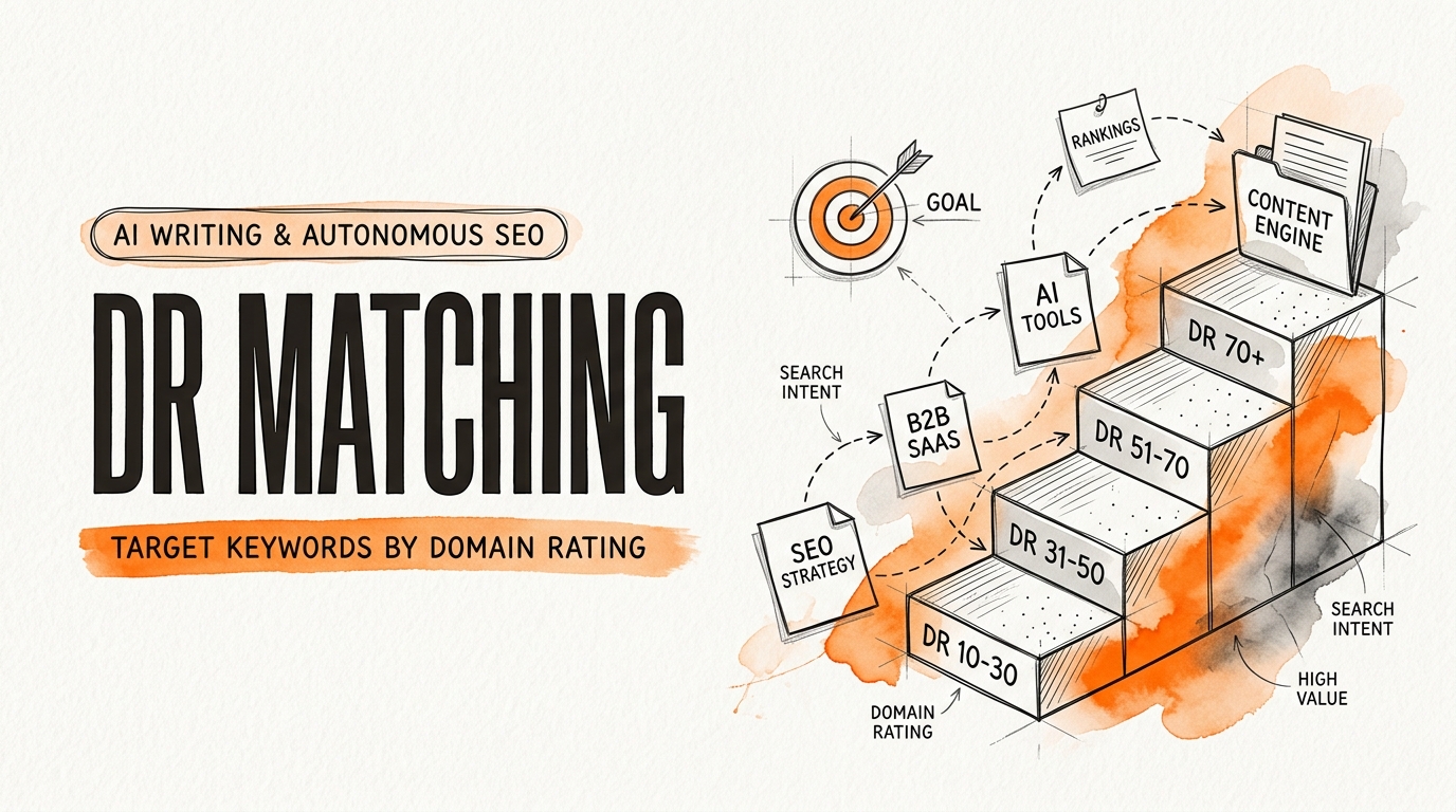 Conceptual schematic sketch demonstrating DR Matching: How to Target Keywords by Domain Rating