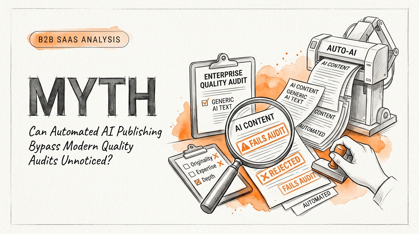Detailed conceptual illustration explaining Myth: Can Automated AI Publishing Bypass Modern Quality Audits Unnoticed? in relation to automated ai content fails audits