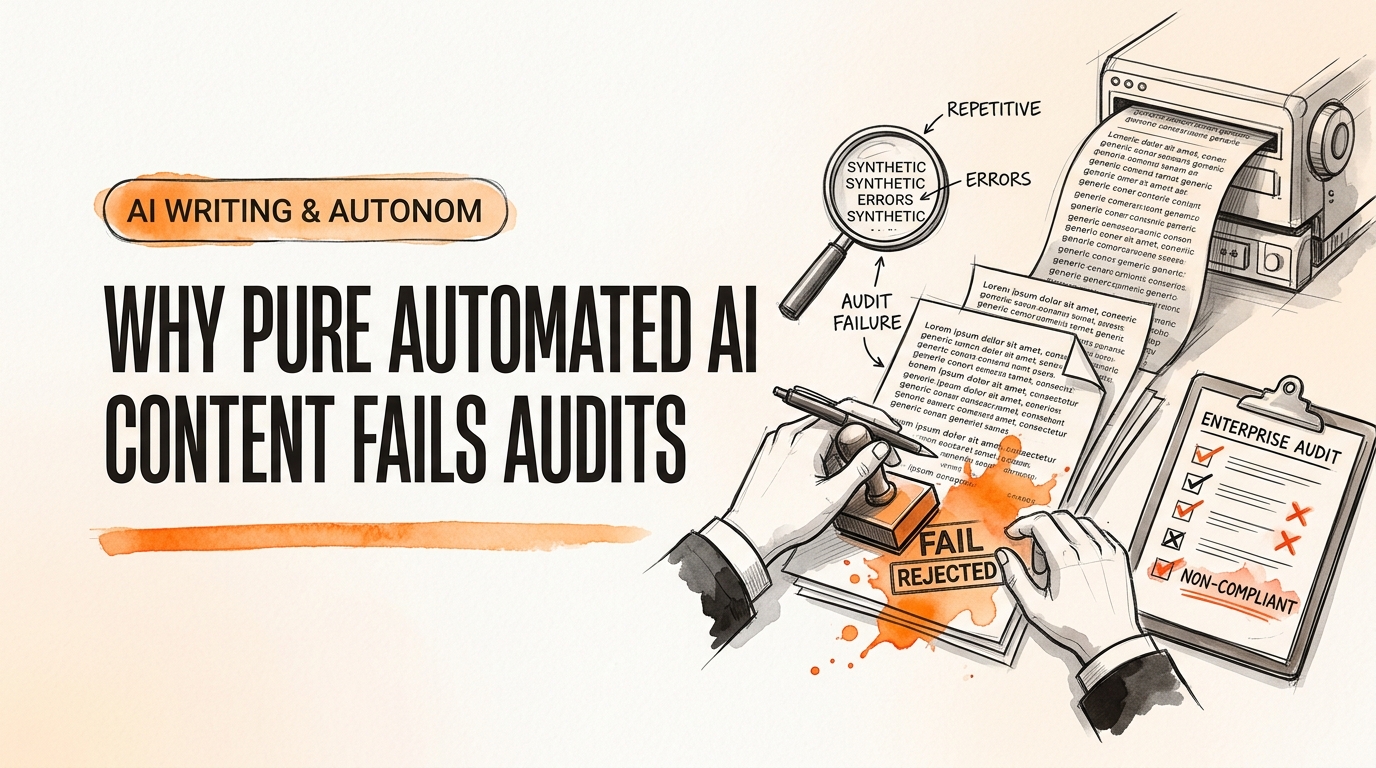 Conceptual schematic sketch highlighting Why Pure Automated AI Content Fails Enterprise Audits for automated ai content fails audits