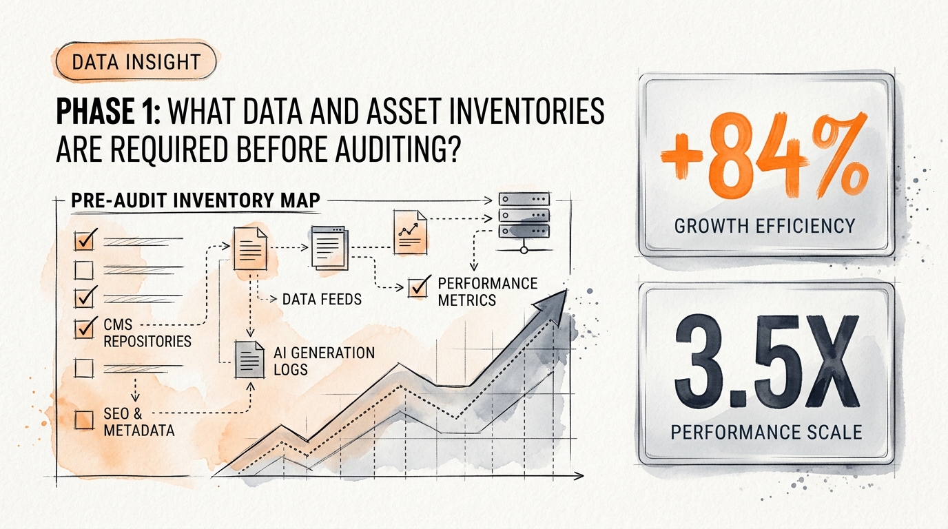 Process breakdown diagram explaining Phase 1: What Data and Asset Inventories Are Required Before Auditing? in relation to enterprise ai content audit checklist